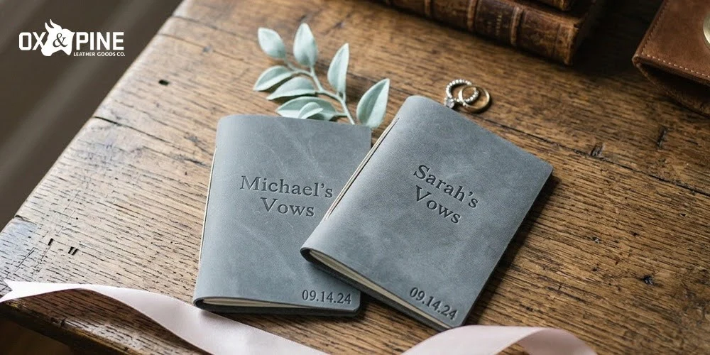 personalized leather wedding vow books Ox & Pine