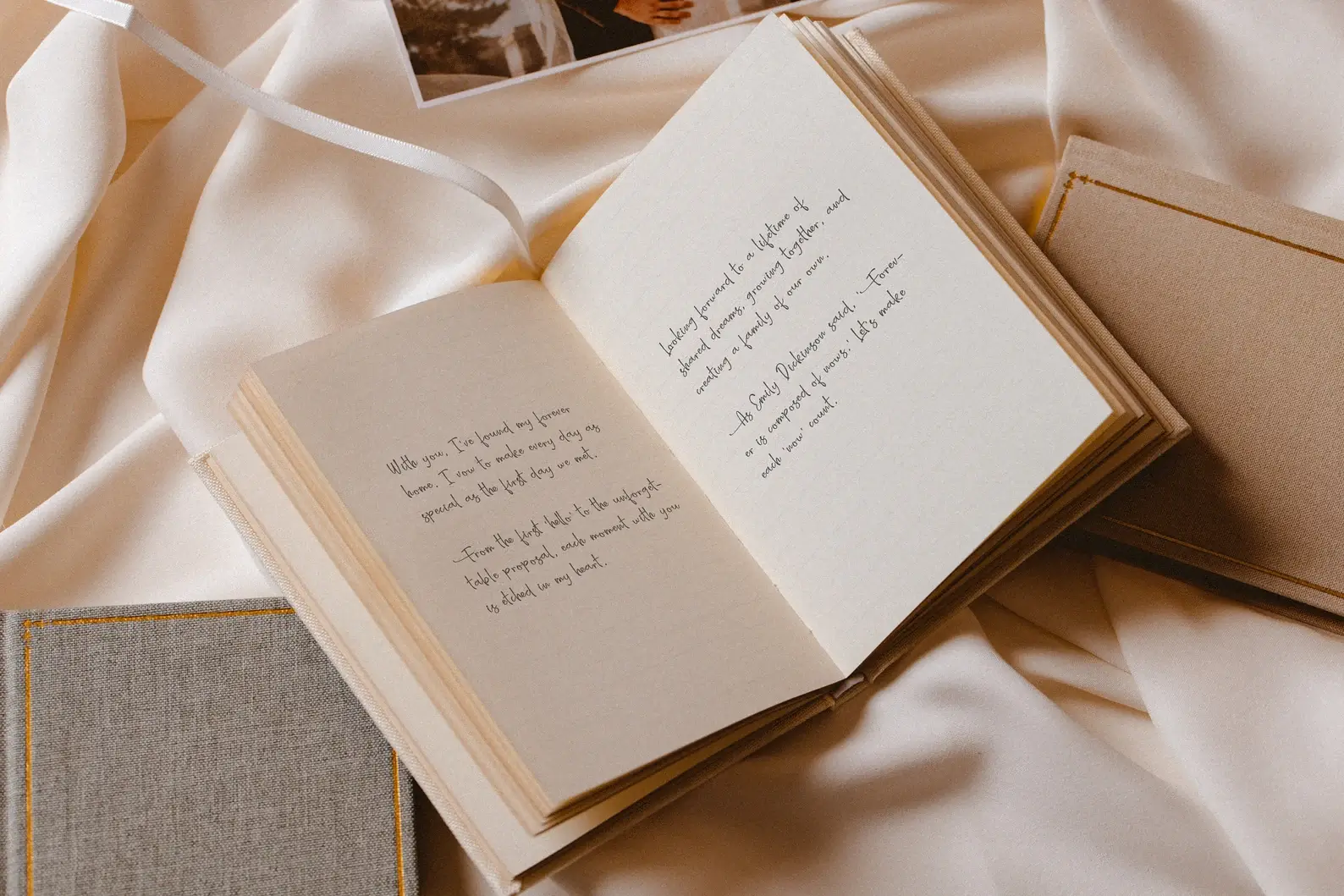 handwritten vows in a custom made linen wedding vow book