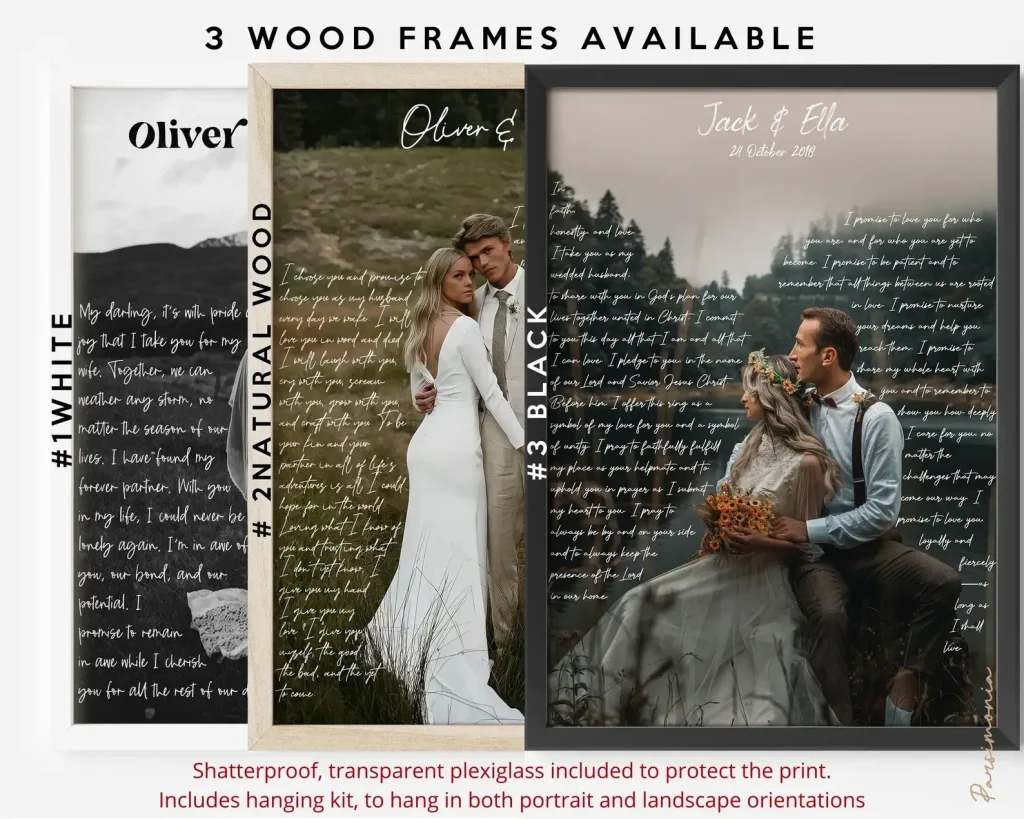 wooden framed wedding vows