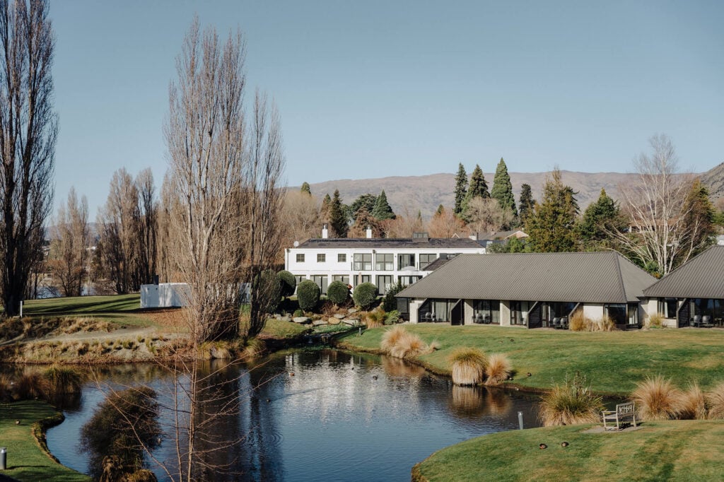 The pond at Edgewater Resort in Wanaka New Zealand during winter.